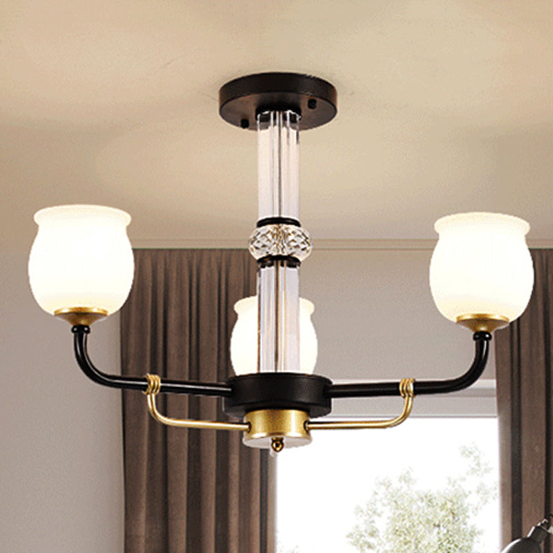 Jar Shaped White Glass Semi Flush Traditional 3/6 Lights Living Room Ceiling Light Fixture in Black Clearhalo 'Ceiling Lights' 'Close To Ceiling Lights' 'Close to ceiling' 'Glass shade' 'Glass' 'Semi-flushmount' Lighting' 248811