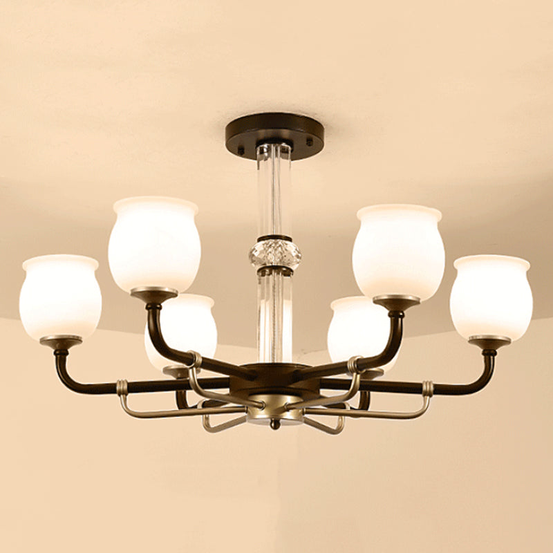 Jar Shaped White Glass Semi Flush Traditional 3/6 Lights Living Room Ceiling Light Fixture in Black Clearhalo 'Ceiling Lights' 'Close To Ceiling Lights' 'Close to ceiling' 'Glass shade' 'Glass' 'Semi-flushmount' Lighting' 248813