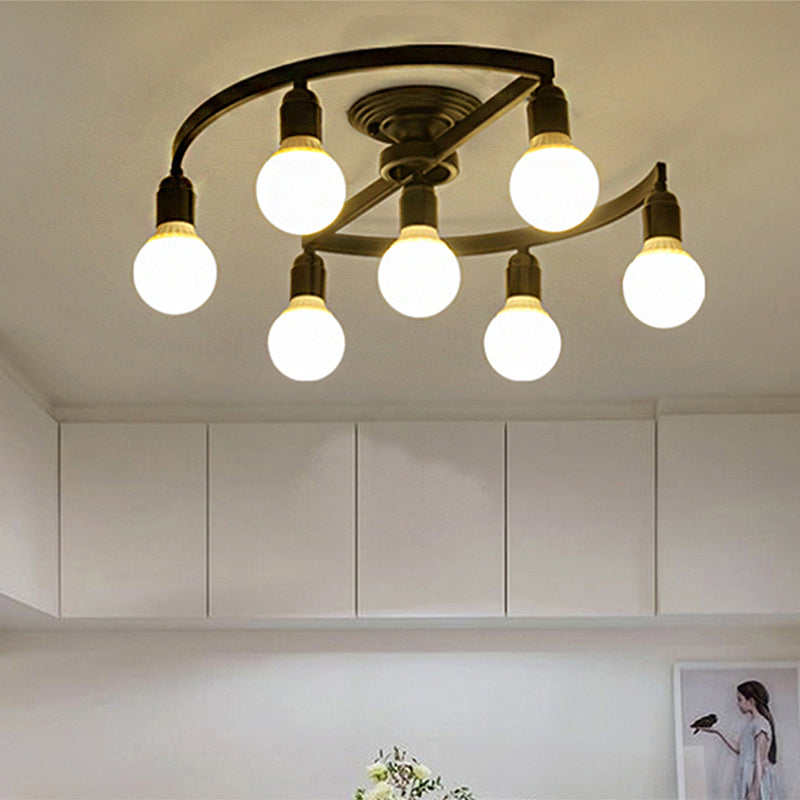 Black Bare Bulb Semi Flush Mount Classic Metal 7/9 Lights Living Room Ceiling Light Fixture 7 Black Clearhalo 'Ceiling Lights' 'Close To Ceiling Lights' 'Close to ceiling' 'Semi-flushmount' Lighting' 248854