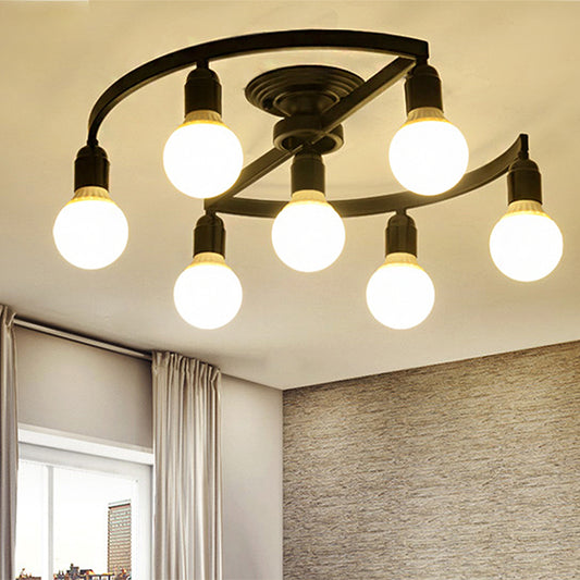 Black Bare Bulb Semi Flush Mount Classic Metal 7/9 Lights Living Room Ceiling Light Fixture Clearhalo 'Ceiling Lights' 'Close To Ceiling Lights' 'Close to ceiling' 'Semi-flushmount' Lighting' 248855