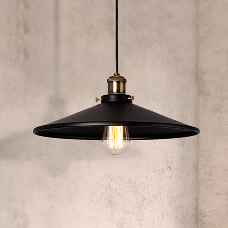 Loft Stylish Saucer Pendant Ceiling Light 8.5"/10" Diameter 1 Head Metallic Hanging Lamp in Black for Foyer Black Clearhalo 'Art Deco Pendants' 'Black' 'Cast Iron' 'Ceiling Lights' 'Ceramic' 'Crystal' 'Industrial Pendants' 'Industrial' 'Metal' 'Middle Century Pendants' 'Pendant Lights' 'Pendants' 'Rustic Pendants' 'Tiffany' Lighting' 248863