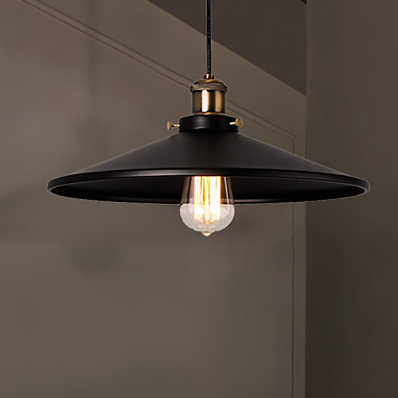 Loft Stylish Saucer Pendant Ceiling Light 8.5"/10" Diameter 1 Head Metallic Hanging Lamp in Black for Foyer Clearhalo 'Art Deco Pendants' 'Black' 'Cast Iron' 'Ceiling Lights' 'Ceramic' 'Crystal' 'Industrial Pendants' 'Industrial' 'Metal' 'Middle Century Pendants' 'Pendant Lights' 'Pendants' 'Rustic Pendants' 'Tiffany' Lighting' 248864