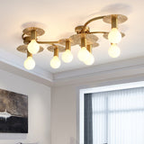 6/8 Lights Flat Semi Flush Lighting Traditional Brass Metal Ceiling Mount for Living Room Brass Clearhalo 'Ceiling Lights' 'Close To Ceiling Lights' 'Close to ceiling' 'Semi-flushmount' Lighting' 248870