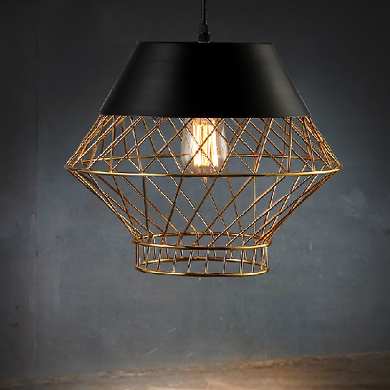 Modernism Wire Cage Pendant Lighting 1 Light Metallic Hanging Ceiling Light in Black for Bar Black Clearhalo 'Ceiling Lights' 'Modern Pendants' 'Modern' 'Pendant Lights' 'Pendants' Lighting' 248905