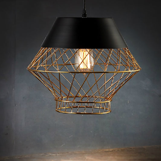 Modernism Wire Cage Pendant Lighting 1 Light Metallic Hanging Ceiling Light in Black for Bar Black Clearhalo 'Ceiling Lights' 'Modern Pendants' 'Modern' 'Pendant Lights' 'Pendants' Lighting' 248905