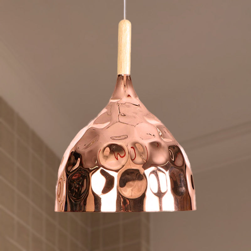 1 Light Dimpled Dome Pendant Lighting Retro Style Rose Gold Metal Ceiling Pendant for Dining Table Rose Gold A Clearhalo 'Ceiling Lights' 'Modern Pendants' 'Modern' 'Pendant Lights' 'Pendants' Lighting' 248930