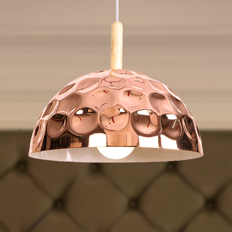 1 Light Dimpled Dome Pendant Lighting Retro Style Rose Gold Metal Ceiling Pendant for Dining Table Rose Gold C Clearhalo 'Ceiling Lights' 'Modern Pendants' 'Modern' 'Pendant Lights' 'Pendants' Lighting' 248932