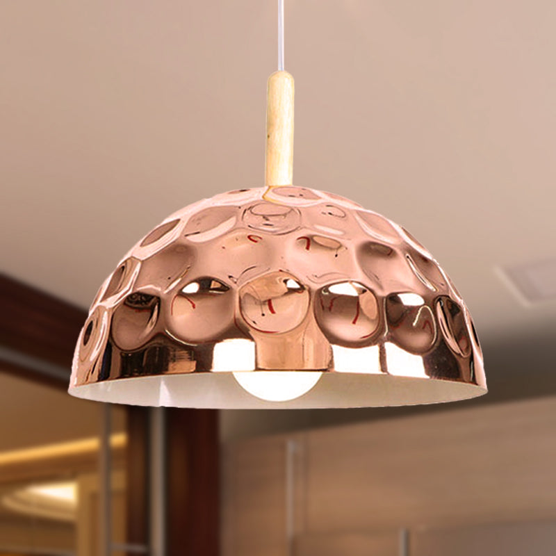 1 Light Dimpled Dome Pendant Lighting Retro Style Rose Gold Metal Ceiling Pendant for Dining Table Clearhalo 'Ceiling Lights' 'Modern Pendants' 'Modern' 'Pendant Lights' 'Pendants' Lighting' 248933