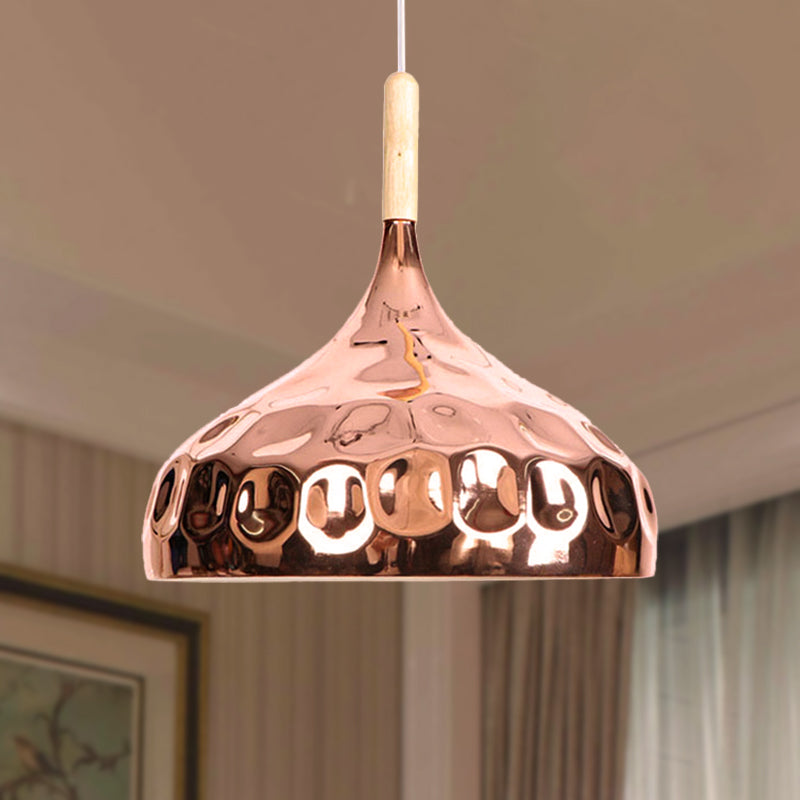 1 Light Dimpled Dome Pendant Lighting Retro Style Rose Gold Metal Ceiling Pendant for Dining Table Rose Gold B Clearhalo 'Ceiling Lights' 'Modern Pendants' 'Modern' 'Pendant Lights' 'Pendants' Lighting' 248934