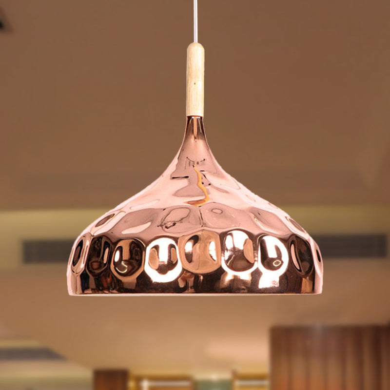 1 Light Dimpled Dome Pendant Lighting Retro Style Rose Gold Metal Ceiling Pendant for Dining Table Clearhalo 'Ceiling Lights' 'Modern Pendants' 'Modern' 'Pendant Lights' 'Pendants' Lighting' 248935