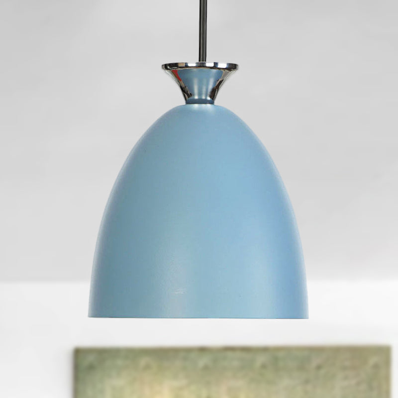 Blue/Gray Domed Hanging Ceiling Light Macaron Metallic 1 Light Bedside Pendant Lamp with Adjustable Cord Blue Clearhalo 'Ceiling Lights' 'Modern Pendants' 'Modern' 'Pendant Lights' 'Pendants' Lighting' 249008