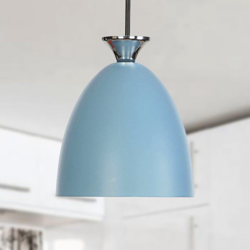 Blue/Gray Domed Hanging Ceiling Light Macaron Metallic 1 Light Bedside Pendant Lamp with Adjustable Cord Clearhalo 'Ceiling Lights' 'Modern Pendants' 'Modern' 'Pendant Lights' 'Pendants' Lighting' 249009