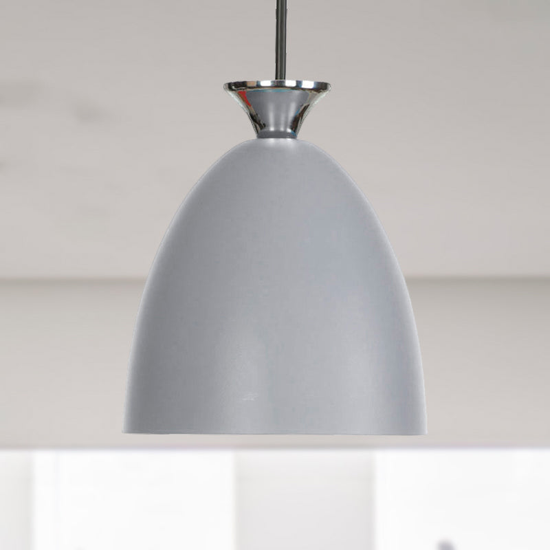 Blue/Gray Domed Hanging Ceiling Light Macaron Metallic 1 Light Bedside Pendant Lamp with Adjustable Cord Grey Clearhalo 'Ceiling Lights' 'Modern Pendants' 'Modern' 'Pendant Lights' 'Pendants' Lighting' 249010