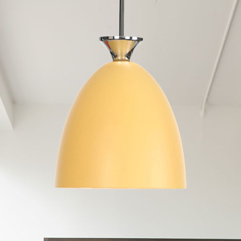 Blue/Gray Domed Hanging Ceiling Light Macaron Metallic 1 Light Bedside Pendant Lamp with Adjustable Cord Yellow Clearhalo 'Ceiling Lights' 'Modern Pendants' 'Modern' 'Pendant Lights' 'Pendants' Lighting' 249012