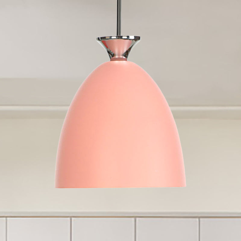 Blue/Gray Domed Hanging Ceiling Light Macaron Metallic 1 Light Bedside Pendant Lamp with Adjustable Cord Pink Clearhalo 'Ceiling Lights' 'Modern Pendants' 'Modern' 'Pendant Lights' 'Pendants' Lighting' 249014