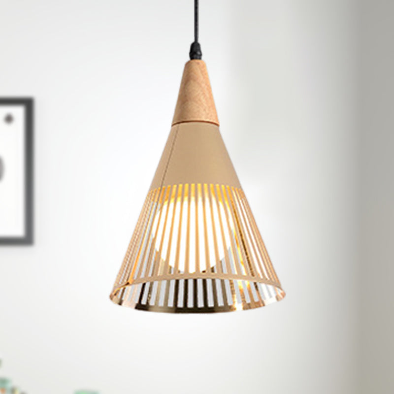 Metallic Cone Ceiling Light with Cage Shade Contemporary 1 Light Bedroom Pendant Lighting in Black/Gold/White Gold Clearhalo 'Ceiling Lights' 'Modern Pendants' 'Modern' 'Pendant Lights' 'Pendants' Lighting' 249049