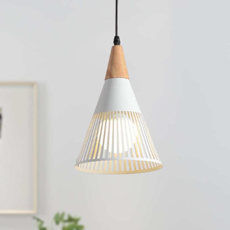 Metallic Cone Ceiling Light with Cage Shade Contemporary 1 Light Bedroom Pendant Lighting in Black/Gold/White White Clearhalo 'Ceiling Lights' 'Modern Pendants' 'Modern' 'Pendant Lights' 'Pendants' Lighting' 249051