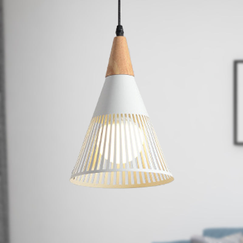 Metallic Cone Ceiling Light with Cage Shade Contemporary 1 Light Bedroom Pendant Lighting in Black/Gold/White Clearhalo 'Ceiling Lights' 'Modern Pendants' 'Modern' 'Pendant Lights' 'Pendants' Lighting' 249052