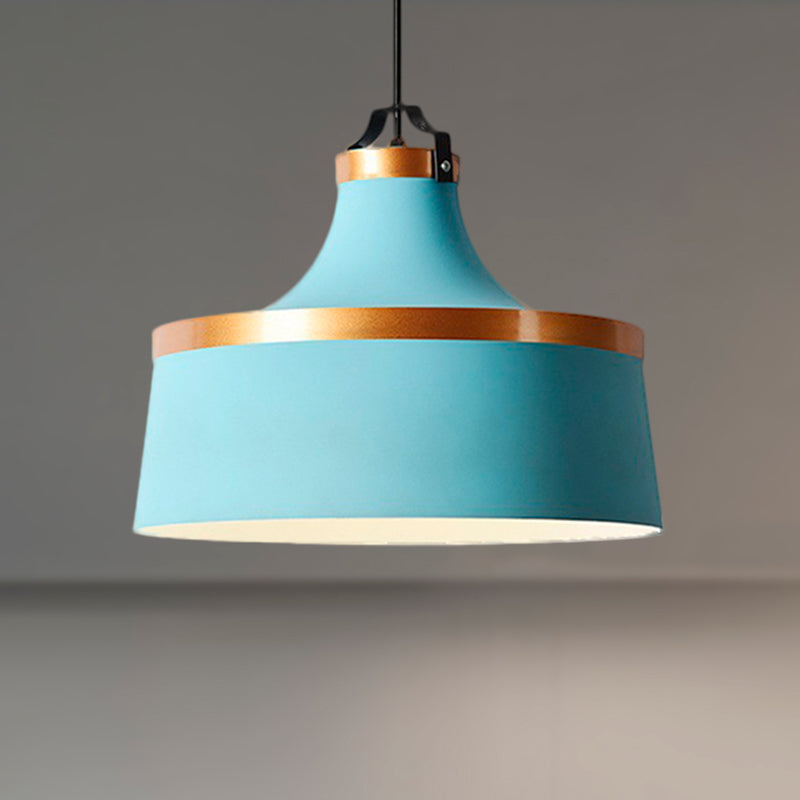 1 Light Drum Pendant Light Nordic Style Black/Blue/Green Metallic Ceiling Light Fixture for Coffee Shop Blue Clearhalo 'Ceiling Lights' 'Modern Pendants' 'Modern' 'Pendant Lights' 'Pendants' Lighting' 249095