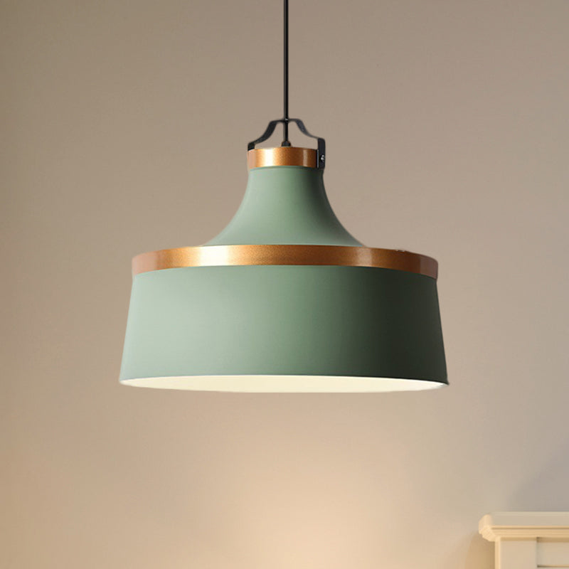 1 Light Drum Pendant Light Nordic Style Black/Blue/Green Metallic Ceiling Light Fixture for Coffee Shop Clearhalo 'Ceiling Lights' 'Modern Pendants' 'Modern' 'Pendant Lights' 'Pendants' Lighting' 249099