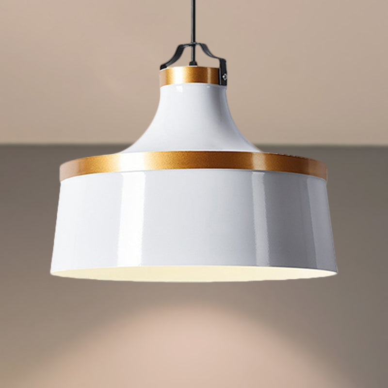 1 Light Drum Pendant Light Nordic Style Black/Blue/Green Metallic Ceiling Light Fixture for Coffee Shop Clearhalo 'Ceiling Lights' 'Modern Pendants' 'Modern' 'Pendant Lights' 'Pendants' Lighting' 249103