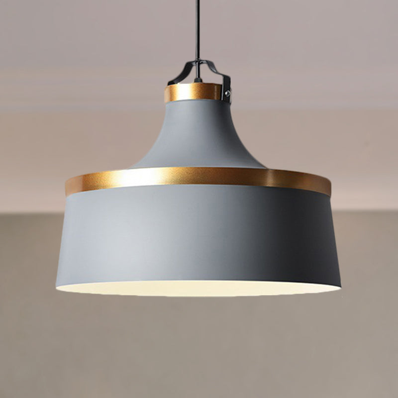 1 Light Drum Pendant Light Nordic Style Black/Blue/Green Metallic Ceiling Light Fixture for Coffee Shop Grey Clearhalo 'Ceiling Lights' 'Modern Pendants' 'Modern' 'Pendant Lights' 'Pendants' Lighting' 249104