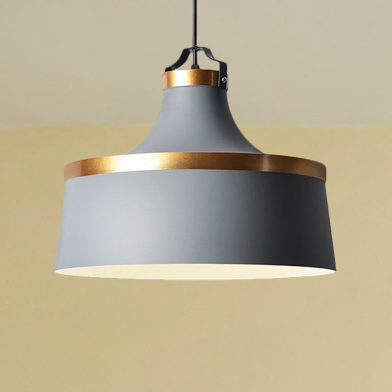 1 Light Drum Pendant Light Nordic Style Black/Blue/Green Metallic Ceiling Light Fixture for Coffee Shop Clearhalo 'Ceiling Lights' 'Modern Pendants' 'Modern' 'Pendant Lights' 'Pendants' Lighting' 249106