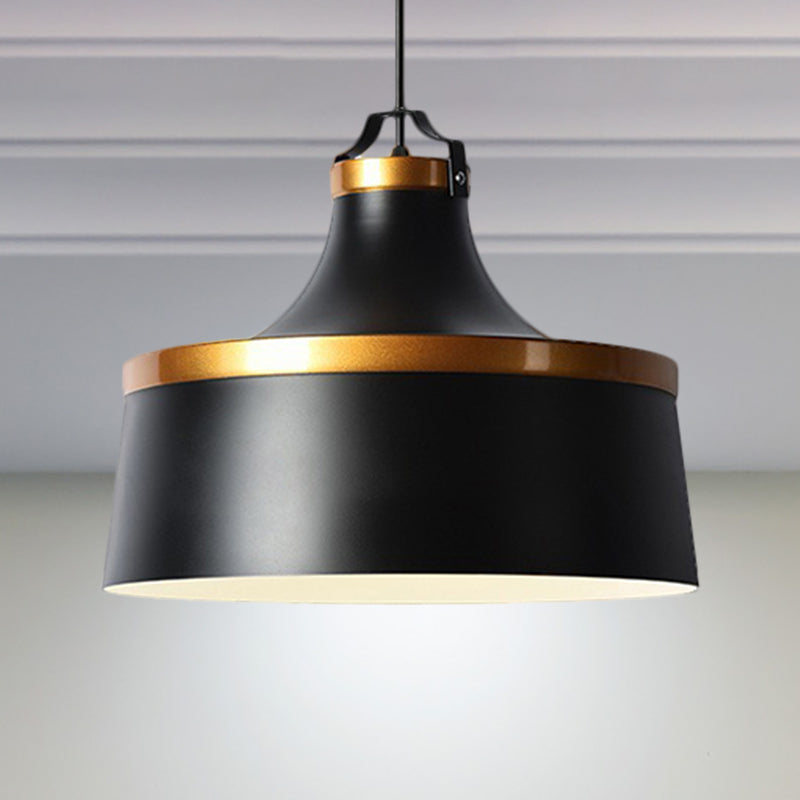 1 Light Drum Pendant Light Nordic Style Black/Blue/Green Metallic Ceiling Light Fixture for Coffee Shop Clearhalo 'Ceiling Lights' 'Modern Pendants' 'Modern' 'Pendant Lights' 'Pendants' Lighting' 249108