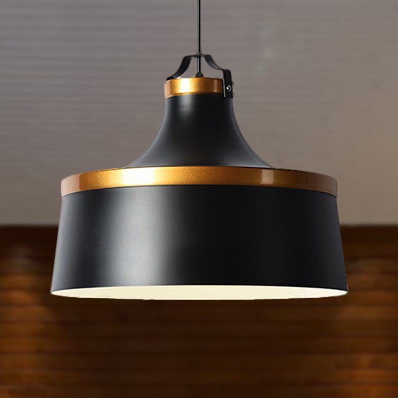 1 Light Drum Pendant Light Nordic Style Black/Blue/Green Metallic Ceiling Light Fixture for Coffee Shop Clearhalo 'Ceiling Lights' 'Modern Pendants' 'Modern' 'Pendant Lights' 'Pendants' Lighting' 249109