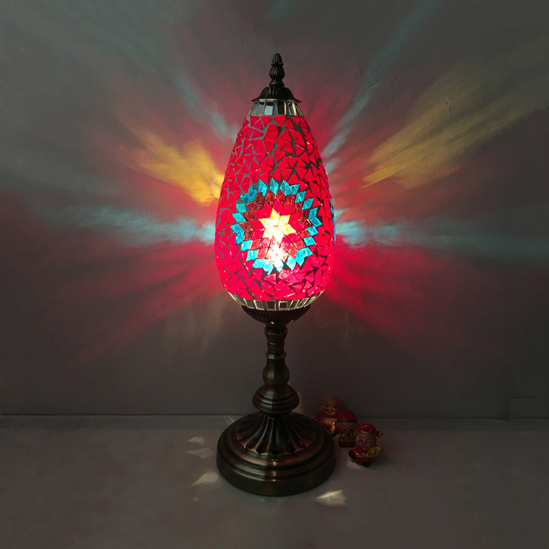 Teardrop Red/Green/Rose Red Glass Task Lamp Retro 1 Head Small Desk Lamp with Round Metal Base Rose Red Clearhalo 'Lamps' 'Table Lamps' Lighting' 249190