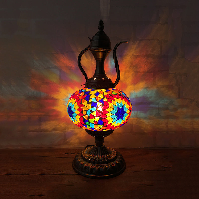 White/Red/Orange Glass Sphere Small Desk Lamp Antique 1 Bulb Task Lighting with Metal Base for Living House Orange-Yellow D Clearhalo 'Lamps' 'Table Lamps' Lighting' 249332