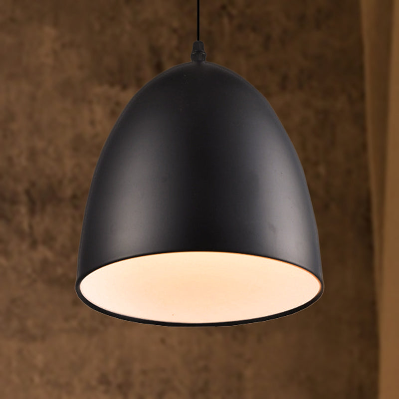 Retro Style Domed Hanging Lamp 10/12 Inch Wide 1 Bulb Metallic Pendant Light Fixture in White/Black for Kitchen Black Clearhalo 'Ceiling Lights' 'Modern Pendants' 'Modern' 'Pendant Lights' 'Pendants' Lighting' 249346