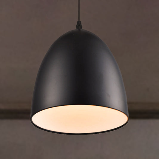 Retro Style Domed Hanging Lamp 10/12 Inch Wide 1 Bulb Metallic Pendant Light Fixture in White/Black for Kitchen Clearhalo 'Ceiling Lights' 'Modern Pendants' 'Modern' 'Pendant Lights' 'Pendants' Lighting' 249348