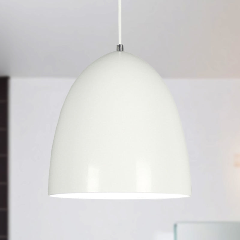 Retro Style Domed Hanging Lamp 10/12 Inch Wide 1 Bulb Metallic Pendant Light Fixture in White/Black for Kitchen White Clearhalo 'Ceiling Lights' 'Modern Pendants' 'Modern' 'Pendant Lights' 'Pendants' Lighting' 249349