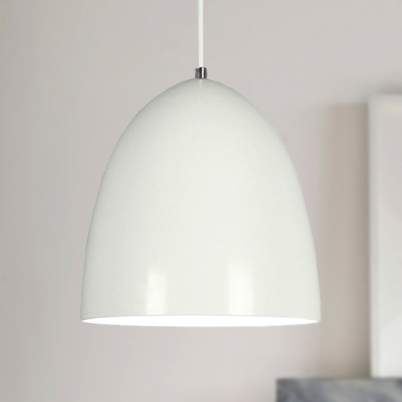 Retro Style Domed Hanging Lamp 10/12 Inch Wide 1 Bulb Metallic Pendant Light Fixture in White/Black for Kitchen Clearhalo 'Ceiling Lights' 'Modern Pendants' 'Modern' 'Pendant Lights' 'Pendants' Lighting' 249351