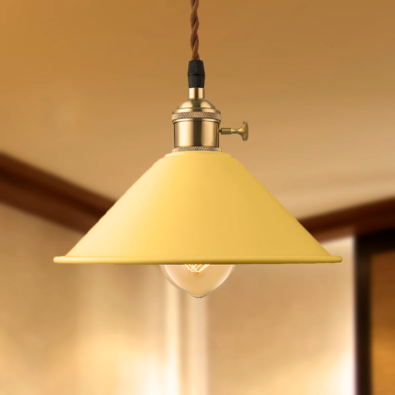 Conic Shade Dining Room Ceiling Light Fixture Industrial Style Metal 1 Light Gray/White/Pink Pendant Lighting Yellow Clearhalo 'Ceiling Lights' 'Modern Pendants' 'Modern' 'Pendant Lights' 'Pendants' Lighting' 249384