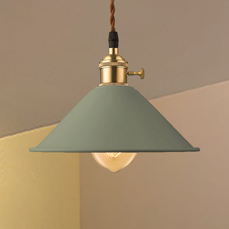 Conic Shade Dining Room Ceiling Light Fixture Industrial Style Metal 1 Light Gray/White/Pink Pendant Lighting Green Clearhalo 'Ceiling Lights' 'Modern Pendants' 'Modern' 'Pendant Lights' 'Pendants' Lighting' 249388