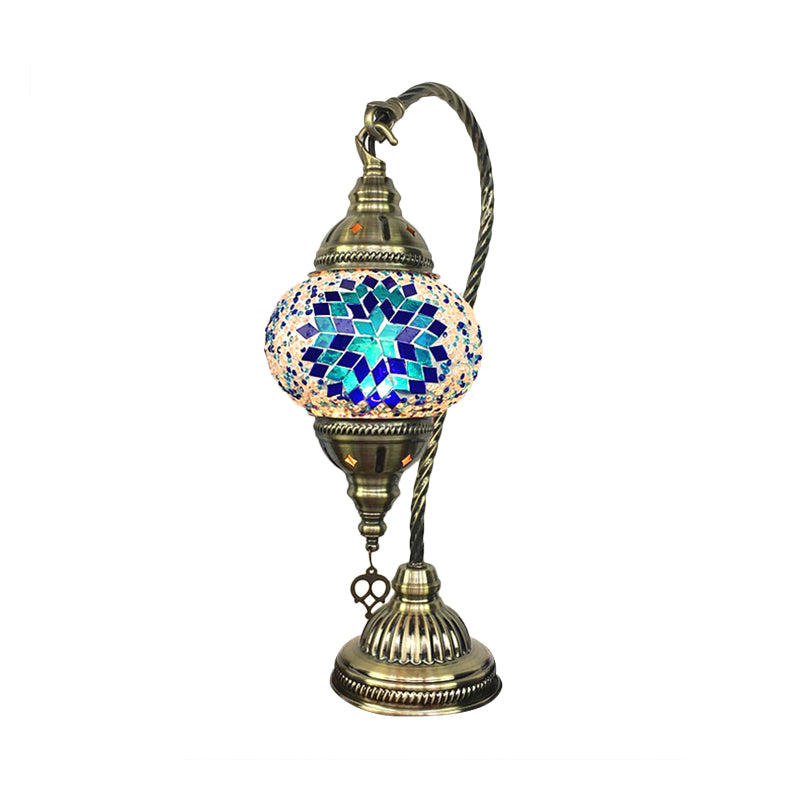 Brass Armed Task Lamp Antique Metal 1 Bulb Table Light with Ball Colorful Glass Shade Brass A Clearhalo 'Lamps' 'Table Lamps' Lighting' 249400