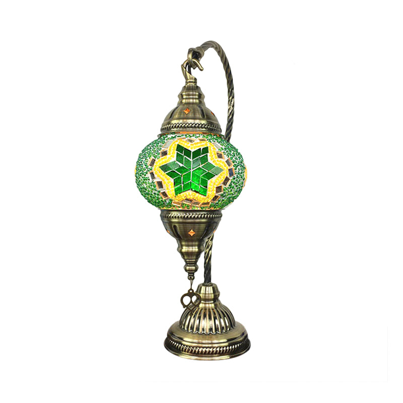 Brass Armed Task Lamp Antique Metal 1 Bulb Table Light with Ball Colorful Glass Shade Clearhalo 'Lamps' 'Table Lamps' Lighting' 249403