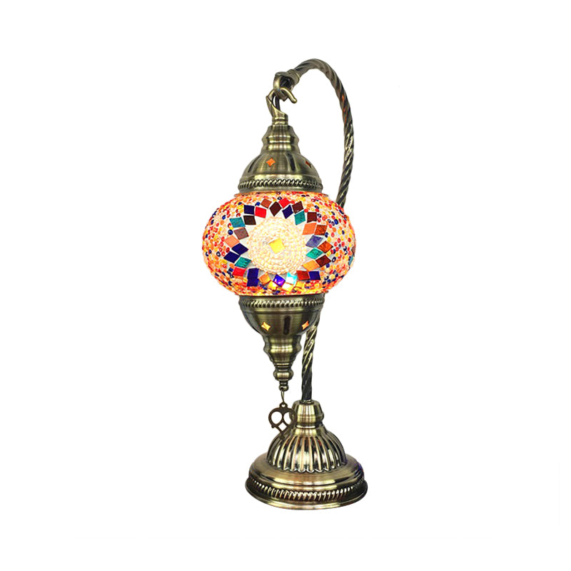 Brass Armed Task Lamp Antique Metal 1 Bulb Table Light with Ball Colorful Glass Shade Clearhalo 'Lamps' 'Table Lamps' Lighting' 249407