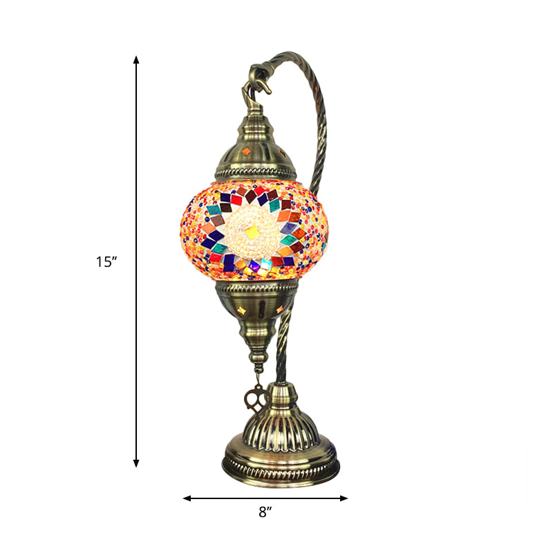 Brass Armed Task Lamp Antique Metal 1 Bulb Table Light with Ball Colorful Glass Shade Clearhalo 'Lamps' 'Table Lamps' Lighting' 249408