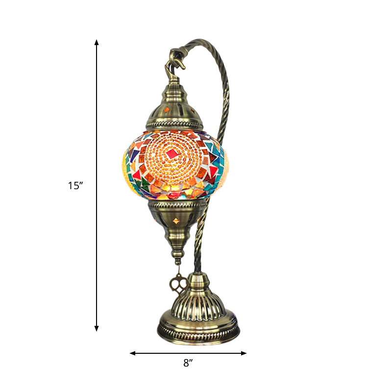 Brass Armed Task Lamp Antique Metal 1 Bulb Table Light with Ball Colorful Glass Shade Clearhalo 'Lamps' 'Table Lamps' Lighting' 249414