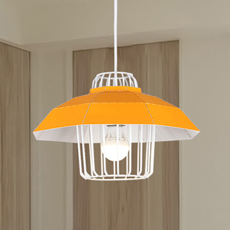 Macaron Style Drum/Bowl Shade Suspension Lamp 1 Light Metallic Hanging Pendant Light in Blue/Orange for Dining Table Orange Clearhalo 'Ceiling Lights' 'Modern Pendants' 'Modern' 'Pendant Lights' 'Pendants' Lighting' 249415