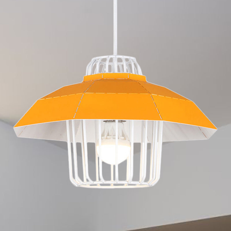 Macaron Style Drum/Bowl Shade Suspension Lamp 1 Light Metallic Hanging Pendant Light in Blue/Orange for Dining Table Clearhalo 'Ceiling Lights' 'Modern Pendants' 'Modern' 'Pendant Lights' 'Pendants' Lighting' 249416