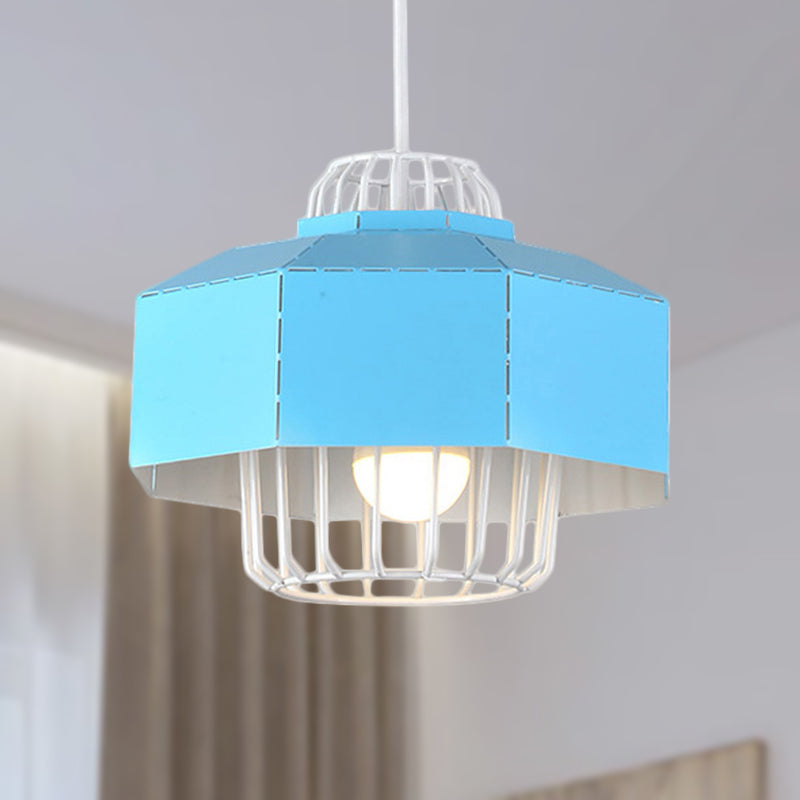 Macaron Style Drum/Bowl Shade Suspension Lamp 1 Light Metallic Hanging Pendant Light in Blue/Orange for Dining Table Blue Clearhalo 'Ceiling Lights' 'Modern Pendants' 'Modern' 'Pendant Lights' 'Pendants' Lighting' 249417