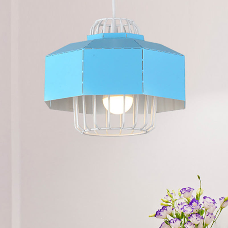 Macaron Style Drum/Bowl Shade Suspension Lamp 1 Light Metallic Hanging Pendant Light in Blue/Orange for Dining Table Clearhalo 'Ceiling Lights' 'Modern Pendants' 'Modern' 'Pendant Lights' 'Pendants' Lighting' 249418