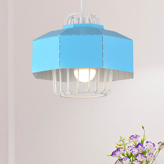 Macaron Style Drum/Bowl Shade Suspension Lamp 1 Light Metallic Hanging Pendant Light in Blue/Orange for Dining Table Clearhalo 'Ceiling Lights' 'Modern Pendants' 'Modern' 'Pendant Lights' 'Pendants' Lighting' 249418