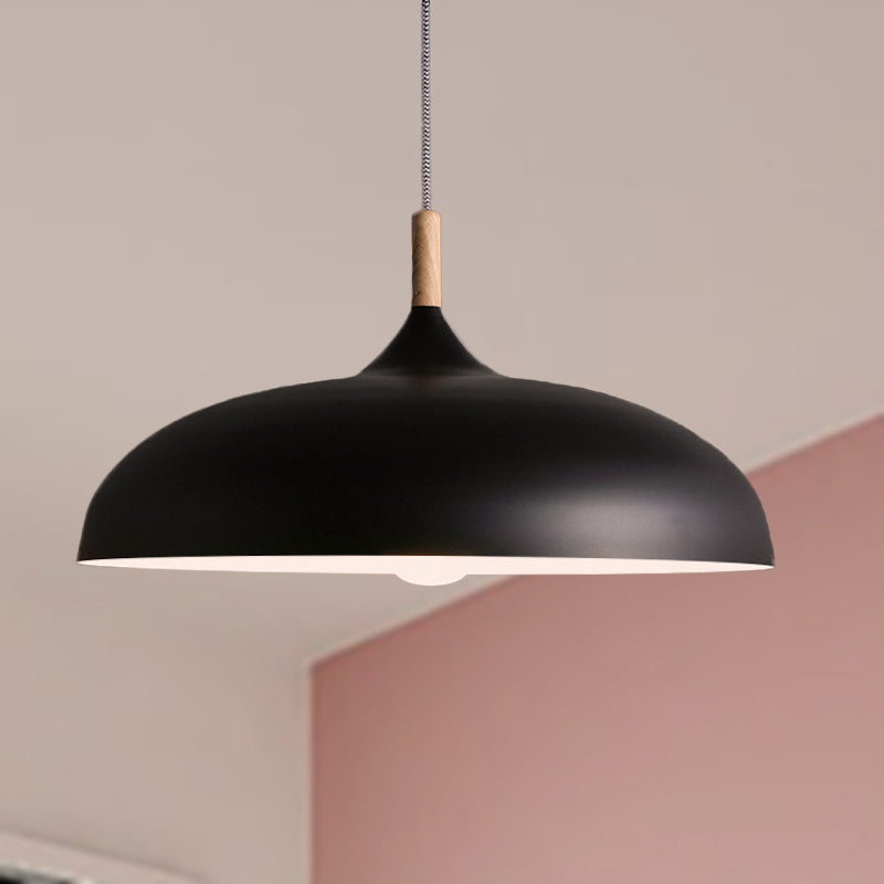 Black/White Finish Dome Pendant Light Fixture Retro Style Metal 1 Bulb Kitchen Hanging Lamp with Adjustable Cord Black Clearhalo 'Ceiling Lights' 'Modern Pendants' 'Modern' 'Pendant Lights' 'Pendants' Lighting' 249449