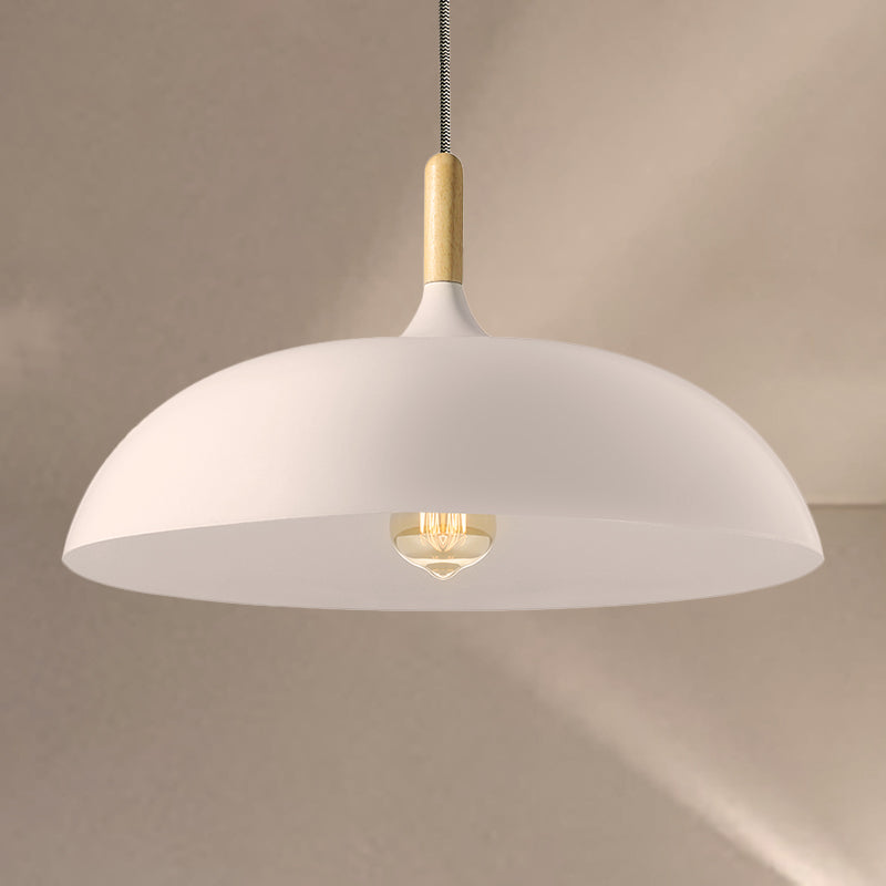 Black/White Finish Dome Pendant Light Fixture Retro Style Metal 1 Bulb Kitchen Hanging Lamp with Adjustable Cord White Clearhalo 'Ceiling Lights' 'Modern Pendants' 'Modern' 'Pendant Lights' 'Pendants' Lighting' 249451