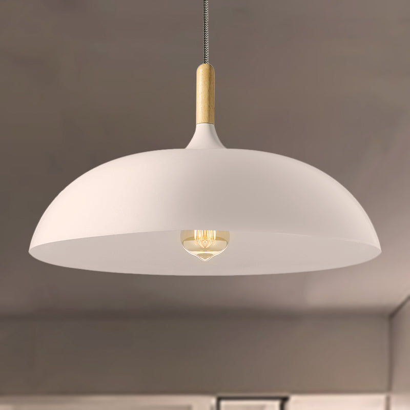 Black/White Finish Dome Pendant Light Fixture Retro Style Metal 1 Bulb Kitchen Hanging Lamp with Adjustable Cord Clearhalo 'Ceiling Lights' 'Modern Pendants' 'Modern' 'Pendant Lights' 'Pendants' Lighting' 249452